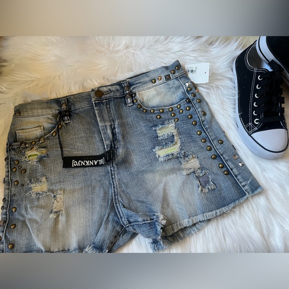 Studded Blue Denim Shorts - Picture 2 of 5